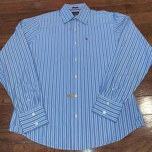 Abercrombie & Fitch Men’s Blue & White Striped Long‎ Sleeve Button-Up Shirt – L
